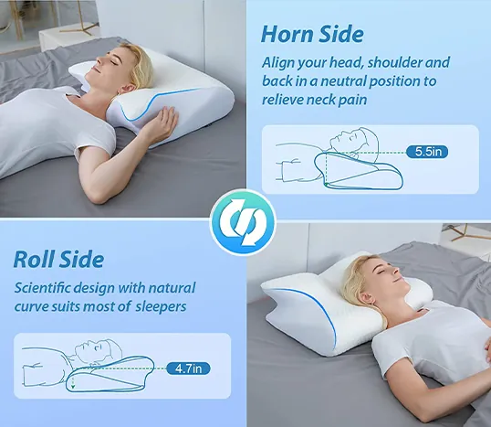 Maas & Bath Ergo Pillow horn side and roll side 2 in 1 design