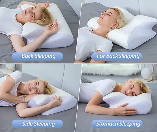 Maas & Bath Ergo Pillow used in back, side and stomach sleeping positions